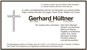 Traueranzeige von Gerhard Hültner von Pegnitz-Zeitung